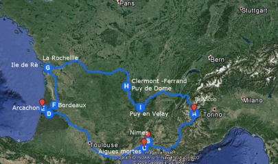 l'itinerario: andata passando dalla Provenza , ritorno dal'Alvernia